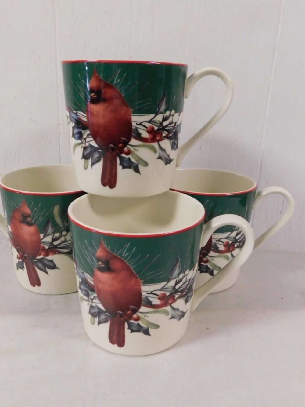 Lenox Winter Greetings Catherine Mcclung Cardinal Mugs s/4